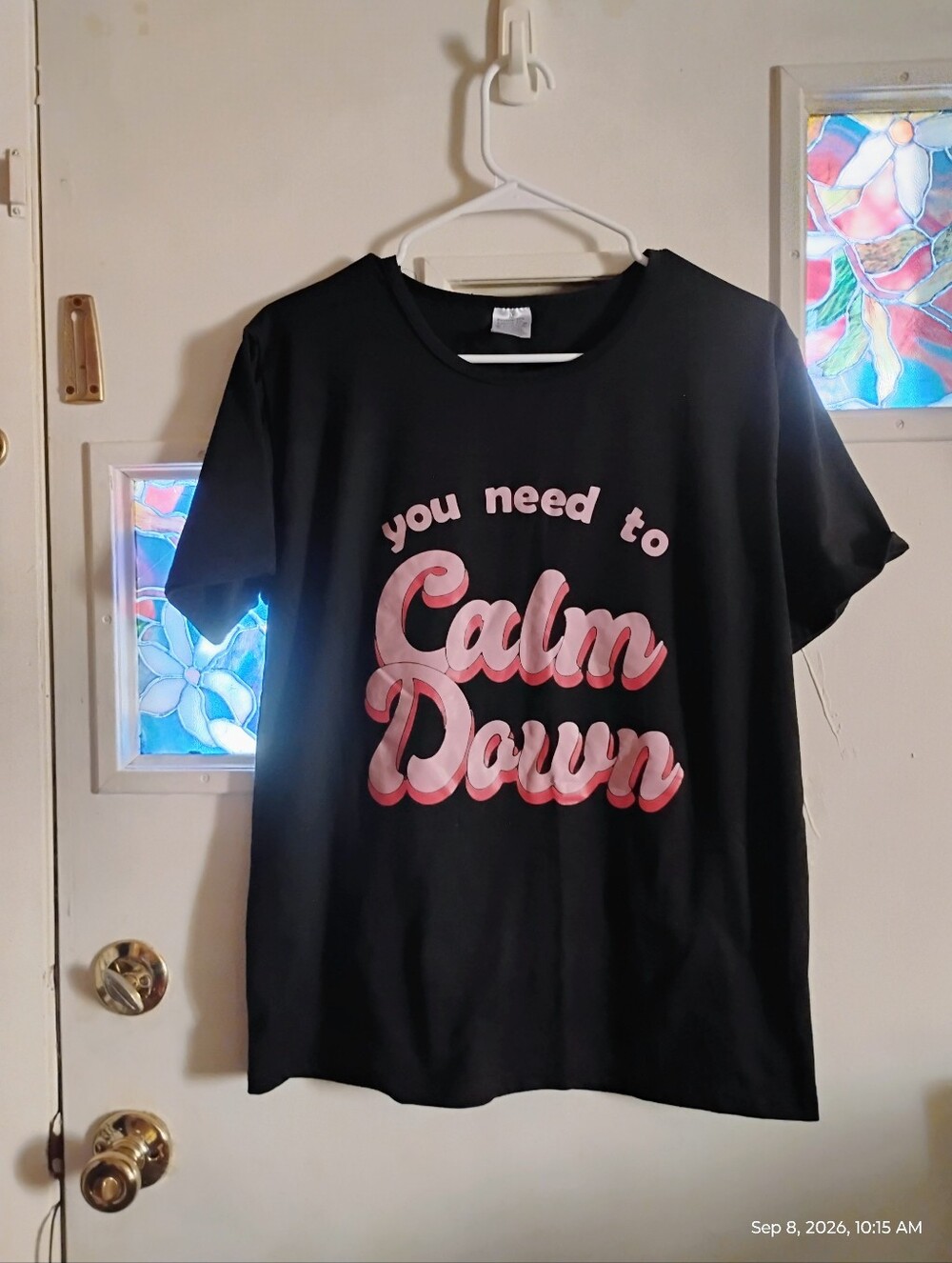 ♥️Calm Down Graphic Tee - Black with Pink Print